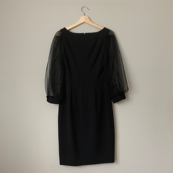 {Calvin Klein} Black Sheer Puff Sleeve Dress - Picture 5 of 7